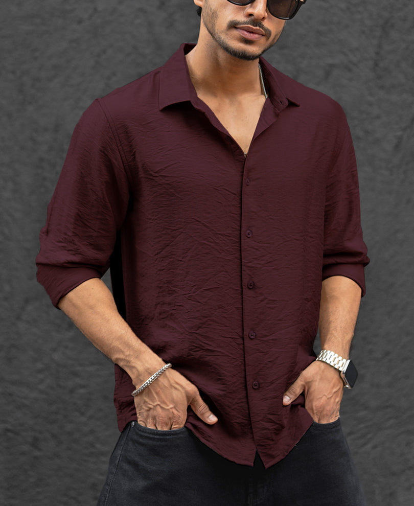 Wine Plain Regular Fit Full Sleeves Shirt