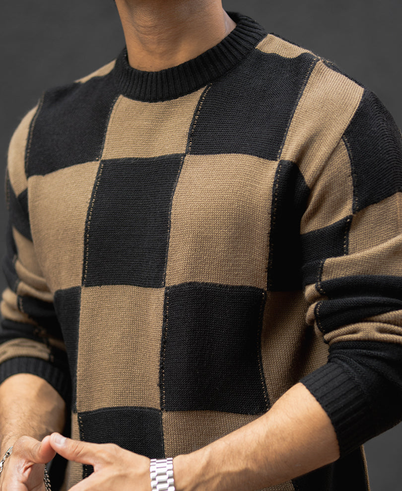 Black And Brown Checks Regular Fit Full Sleeves T-Shirt