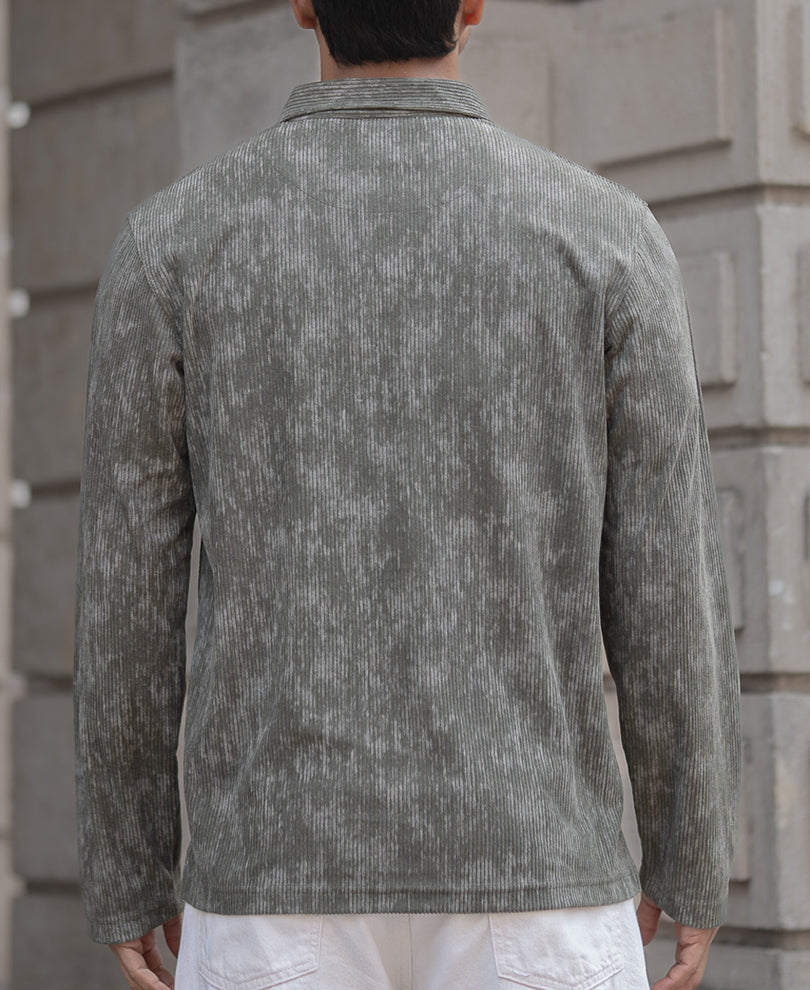 Olive Corduroy Regular Fit Full Sleeves T-Shirt