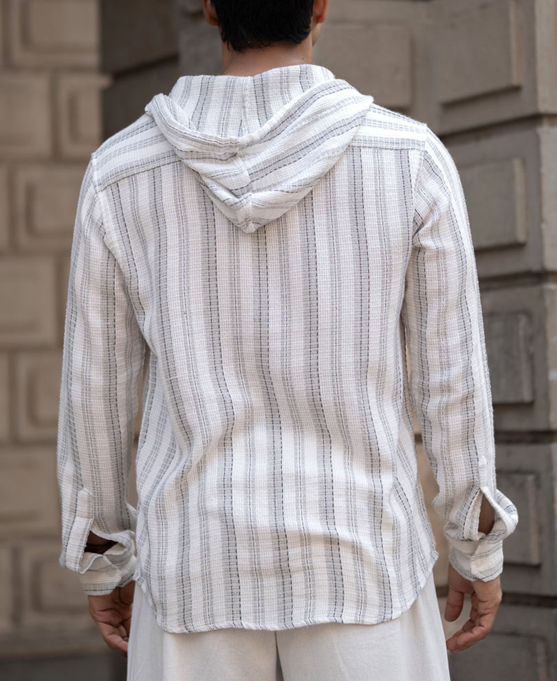 Grey Structured Stripe Hoodie Shirt