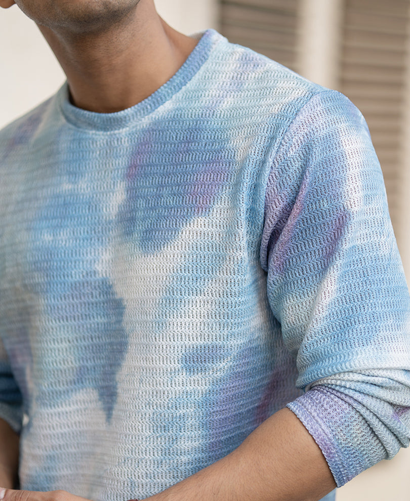 Multi Colour Tie Dye Print Regular Fit Full Sleeves T-Shirt