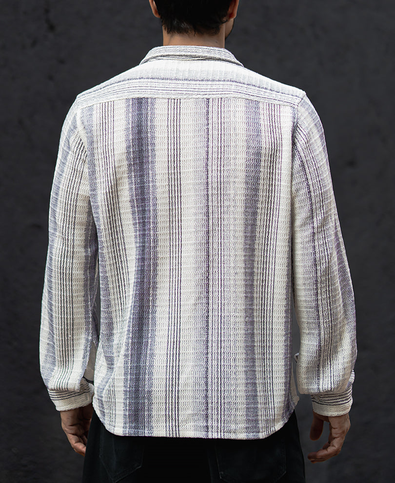 White And Grey Full Sleeves Regular Fit Shirt