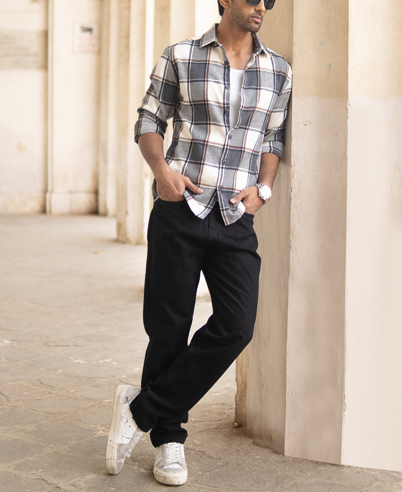 Dark Grey Flannel Checks Shirt