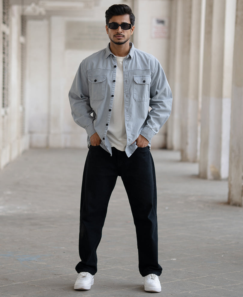 Light Grey Denim Regular Fit Full Sleeves Shirt