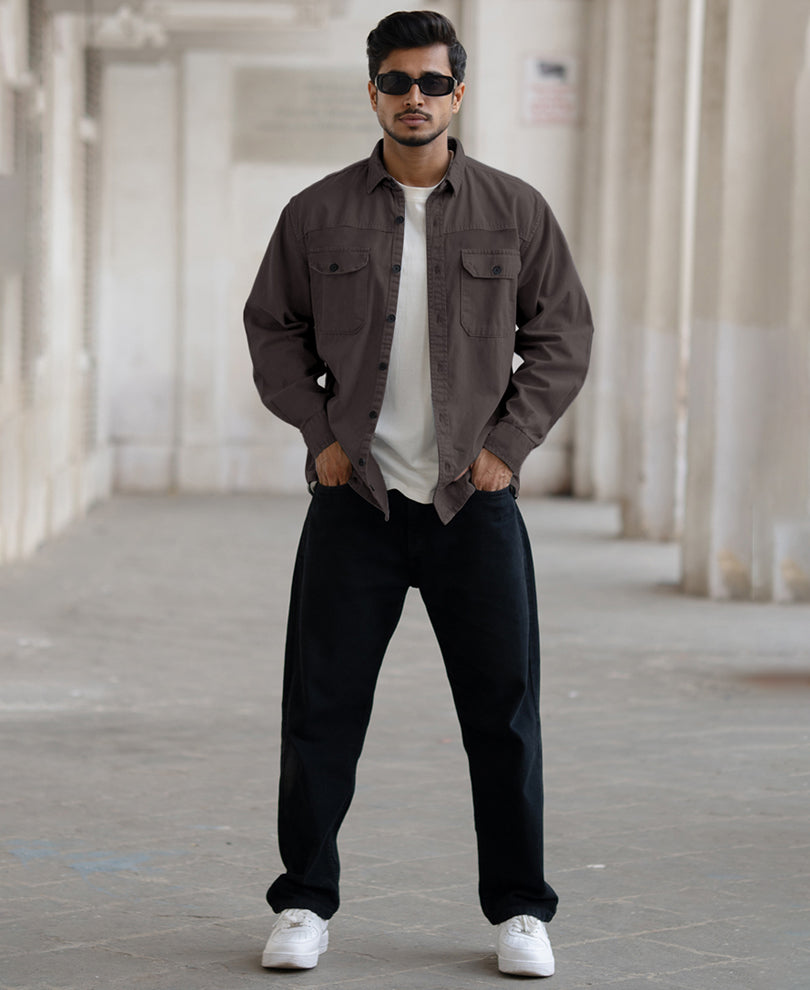 Dark Grey Denim Regular Fit Full Sleeves Shirt