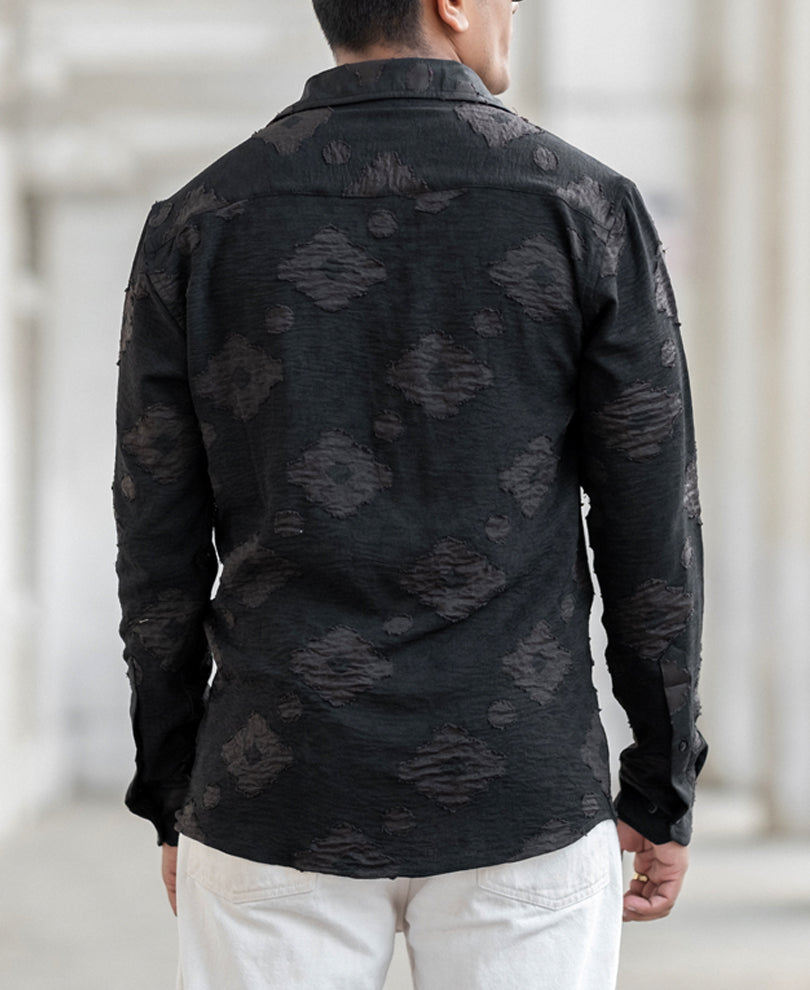 Black Geometric Jacquard Shirt