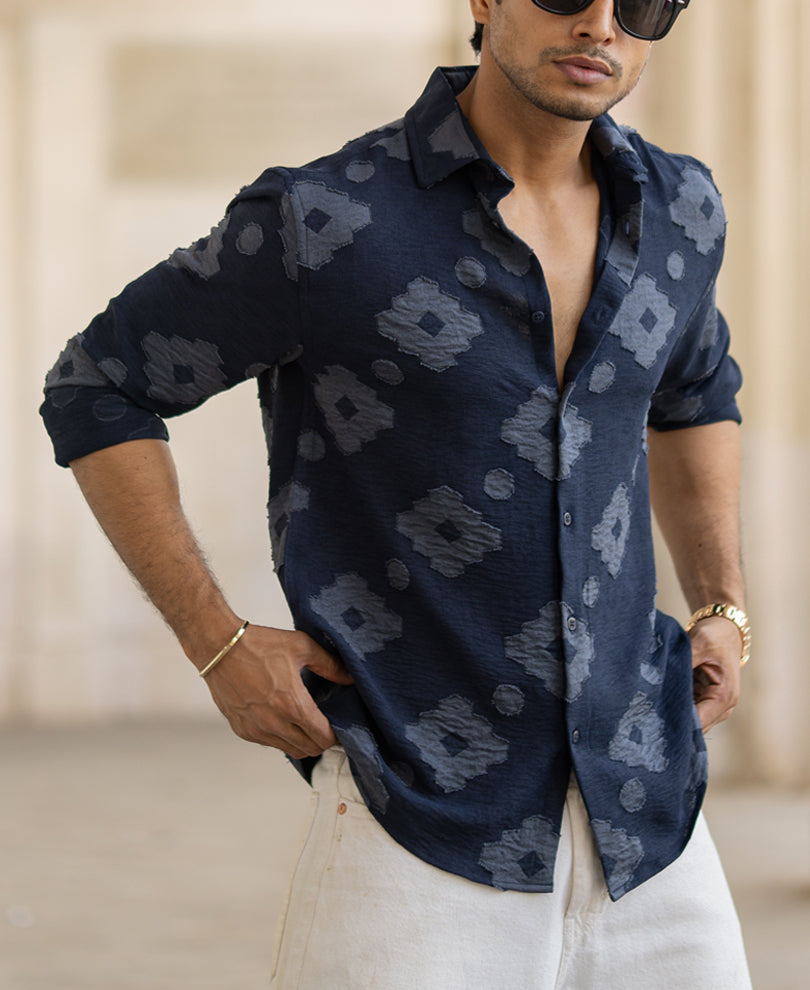 Navy Geometric Jacquard Shirt