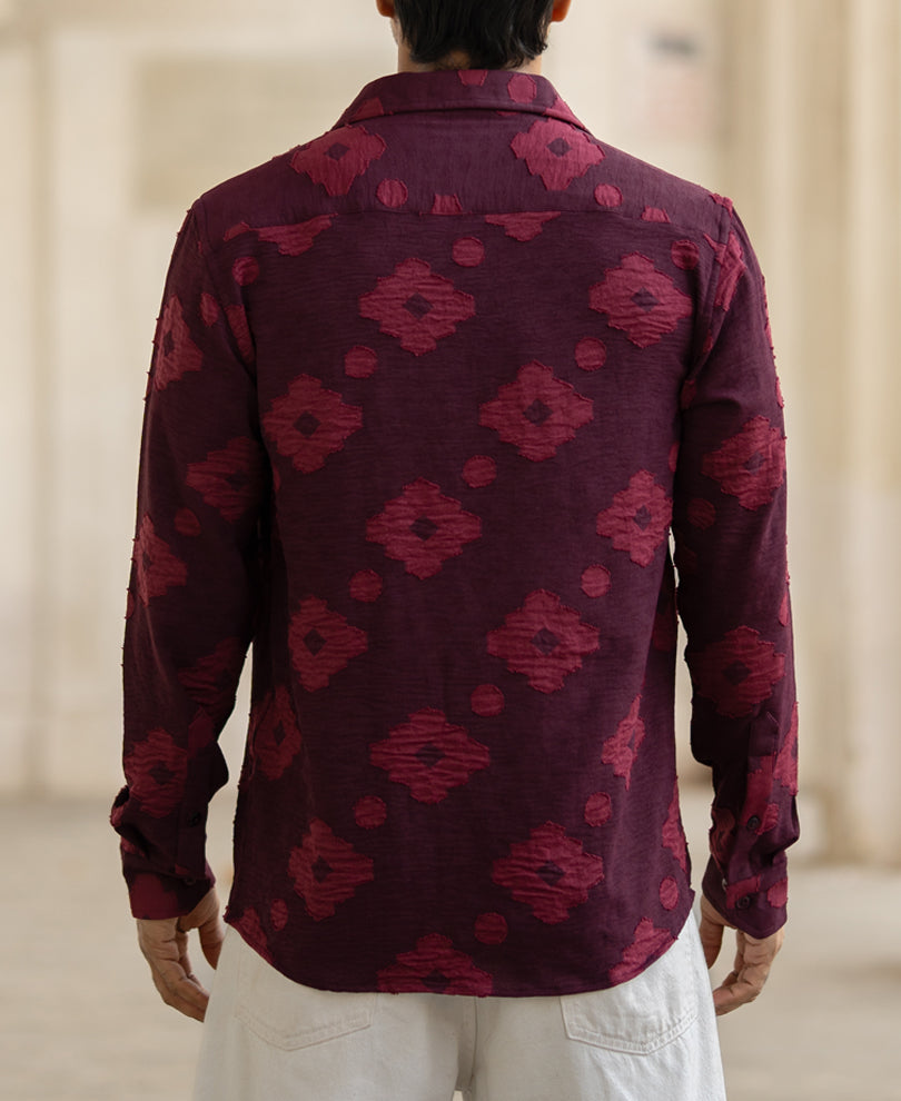 Wine Geometric Jacquard Shirt
