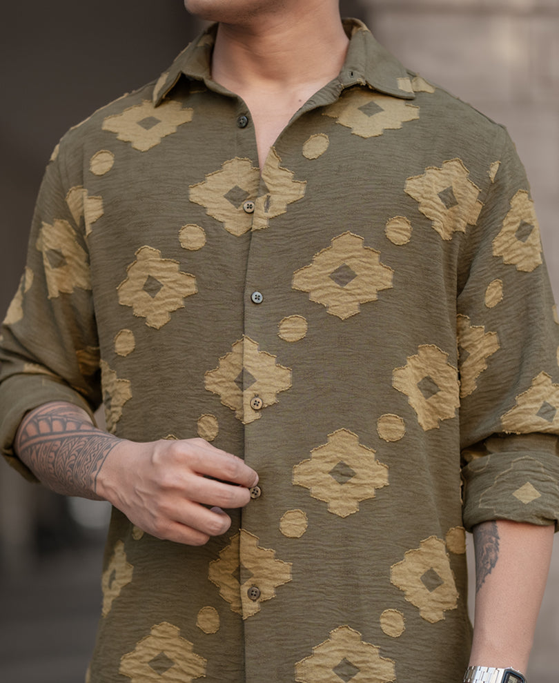Olive Geometric Jacquard Shirt