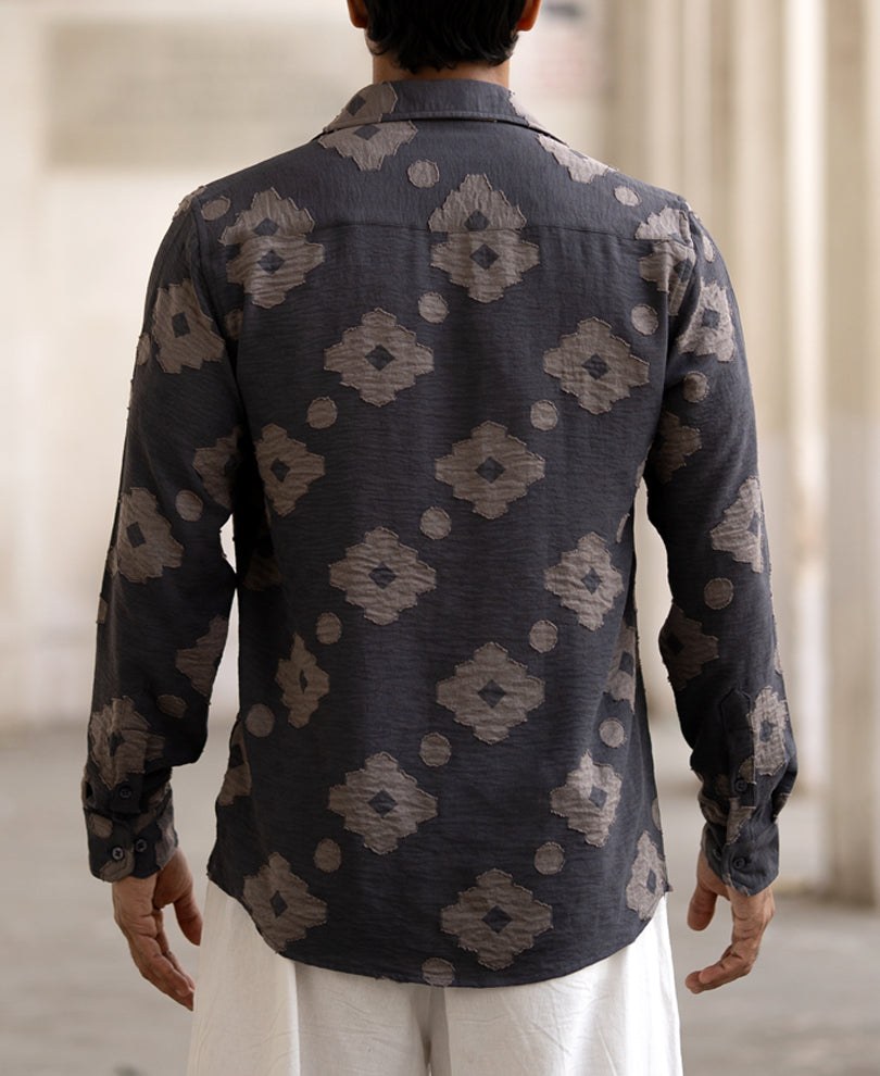 Grey Printed Regular Fit Full Sleeves Shirt