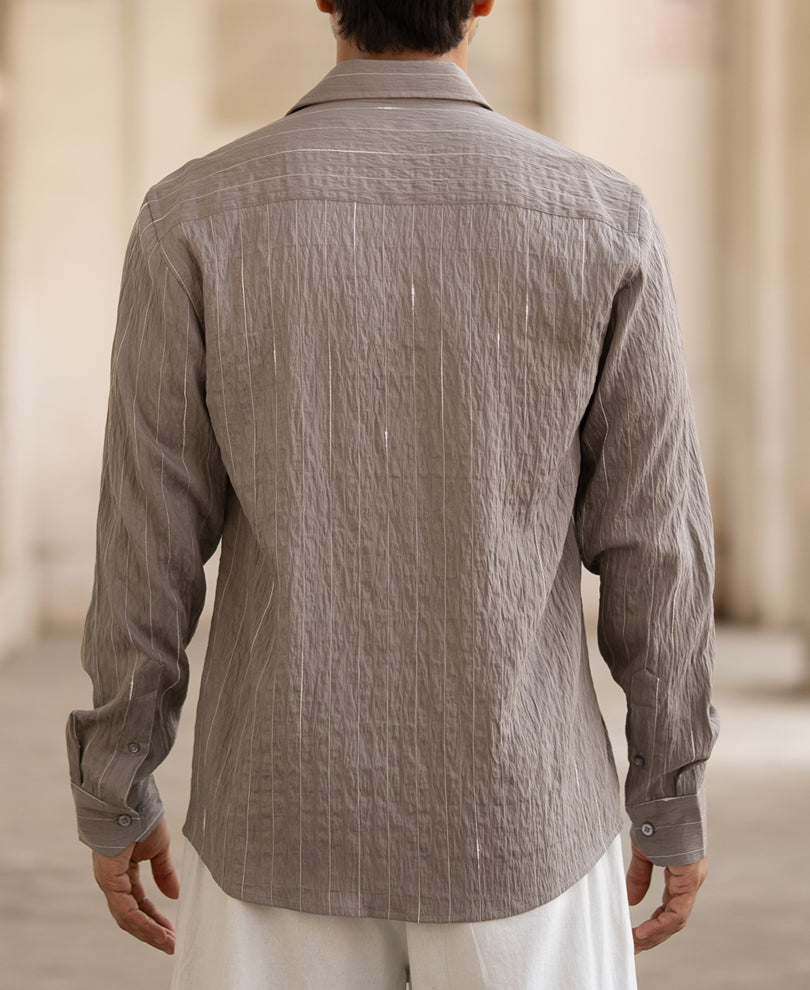 Brown Striped Flowy Shirt
