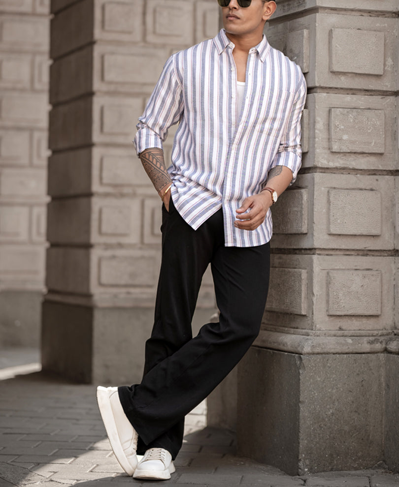 Navy Lightweight Cotton Stripe Shirt
