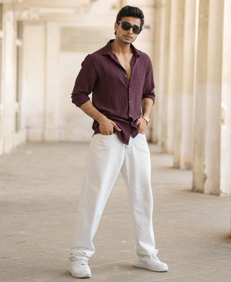 Maroon Structured Flowy Shirt