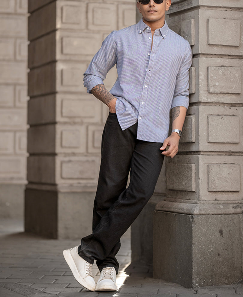 Navy Micro Check Lightweight Shirt
