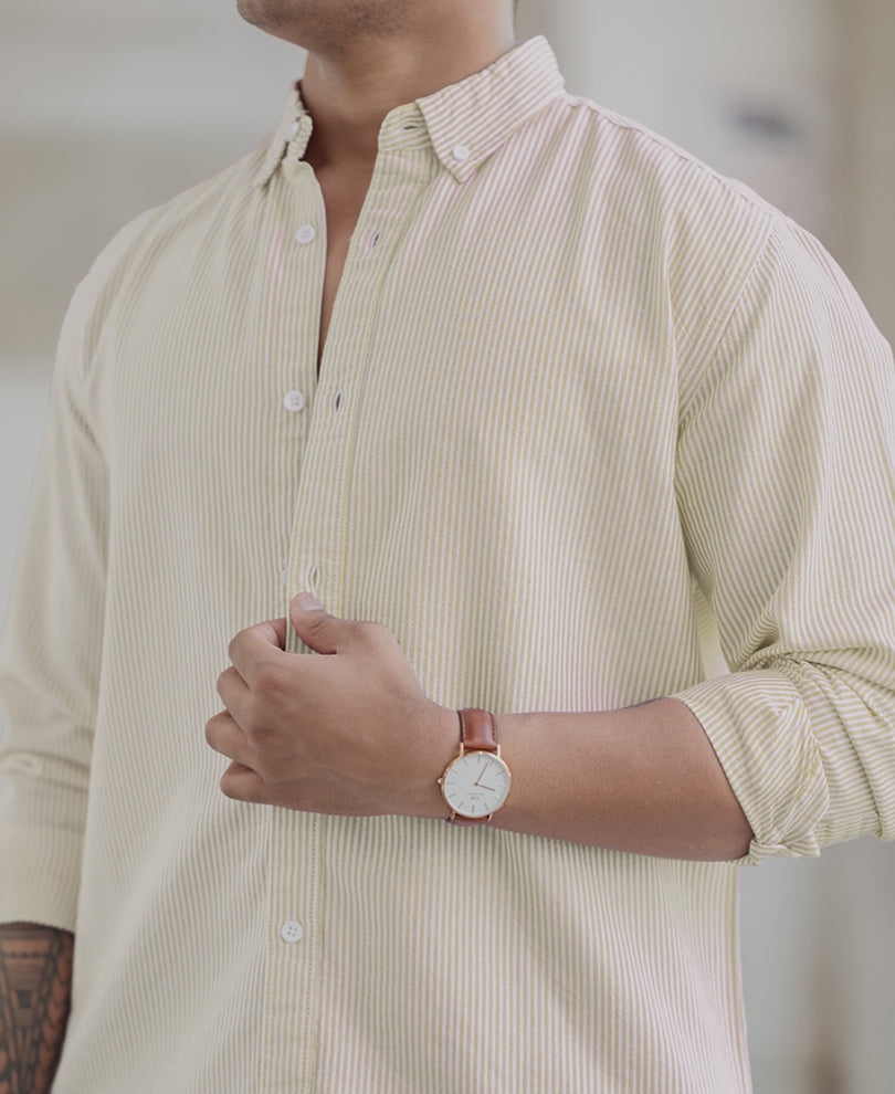 Beige Striped Oxford Shirt