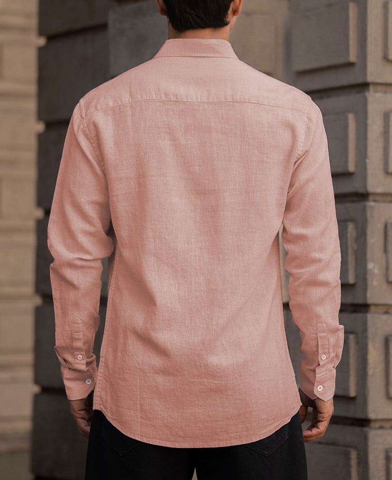 Peach Cotton Linen Regular Fit Full Sleeves Shirt