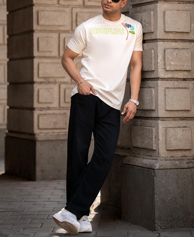 Off-White Discipline Print Regular Fit Half Sleeves T-Shirt