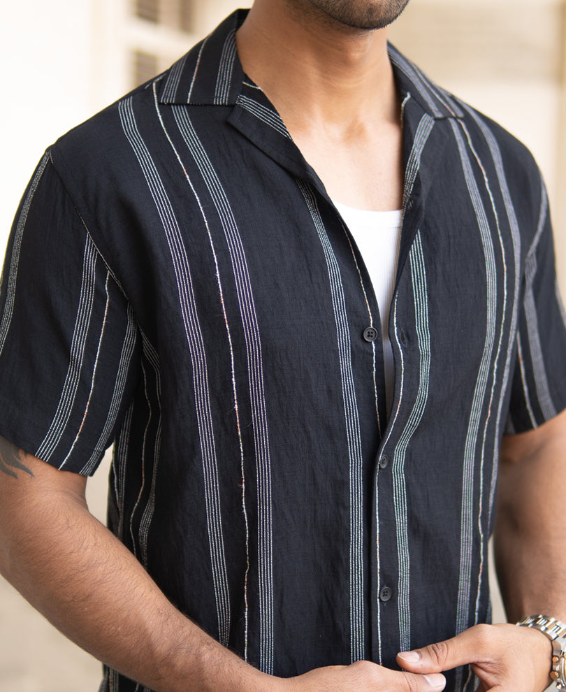 Black Micro Striped Flowy Shirt
