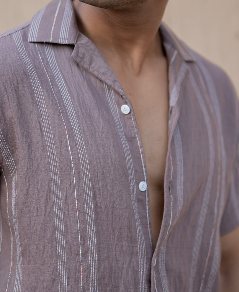 Dk Brown Micro Striped Flowy Shirt