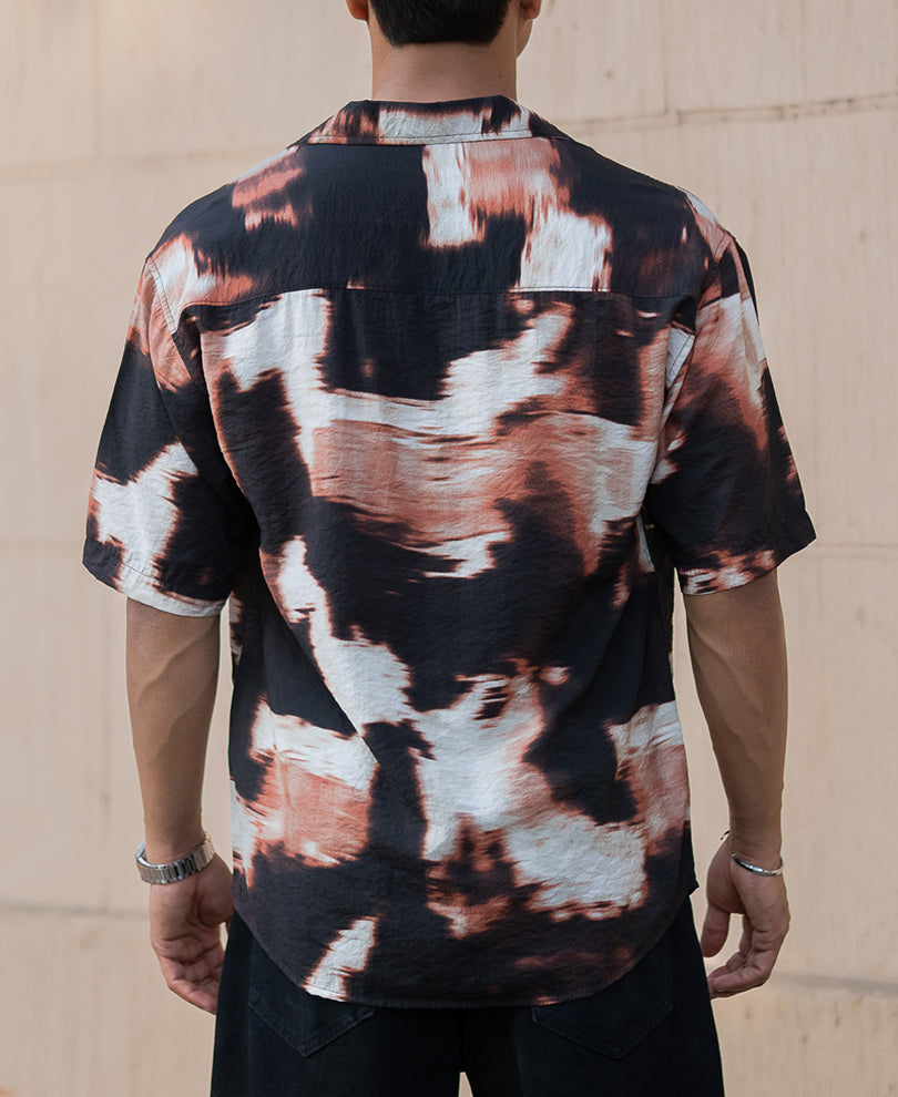 Dark Brown Cuban Printed Oversized Shirt