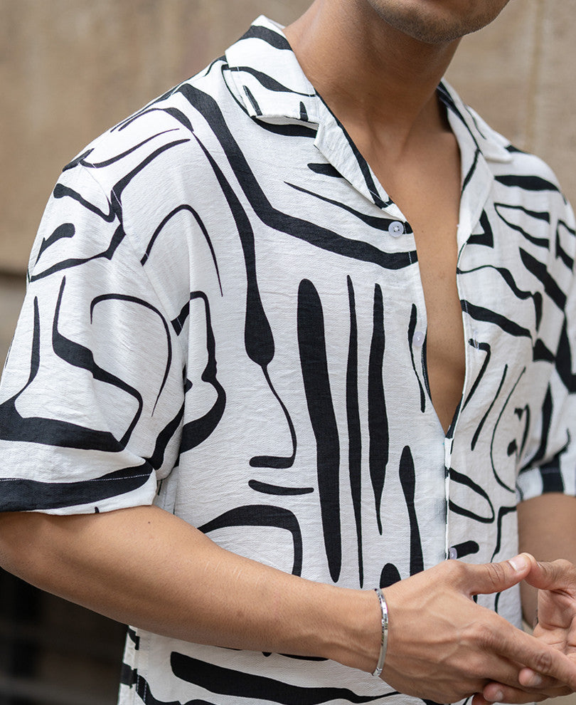 White Abstract Flowy Printed Shirt
