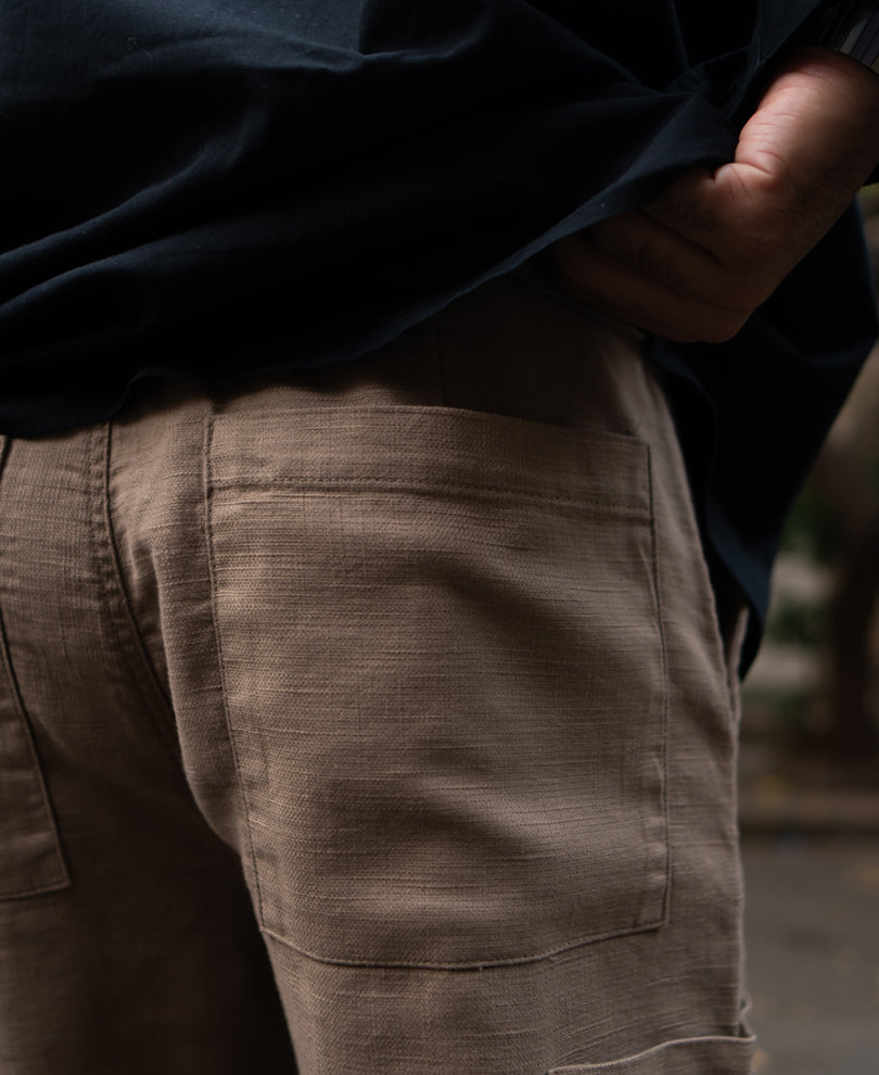 Beige Cotton Cargo Trousers