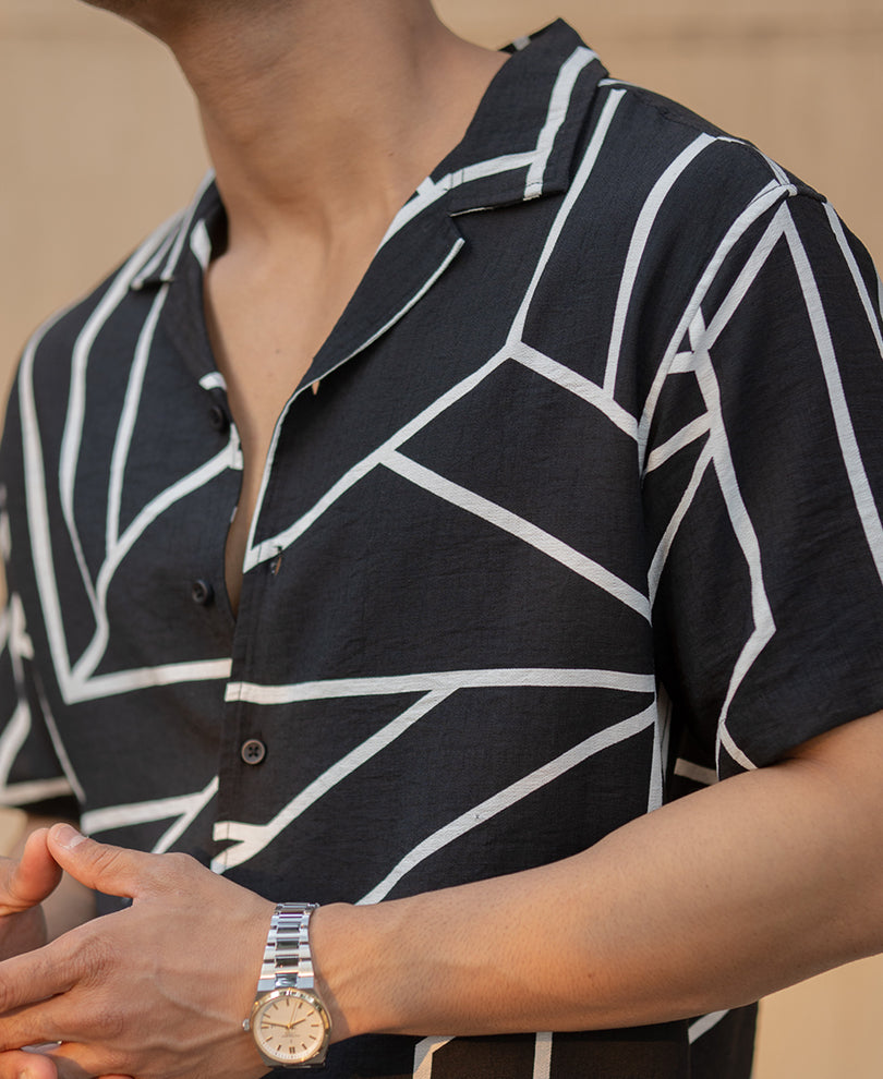 Black Macro Geometric Print Shirt