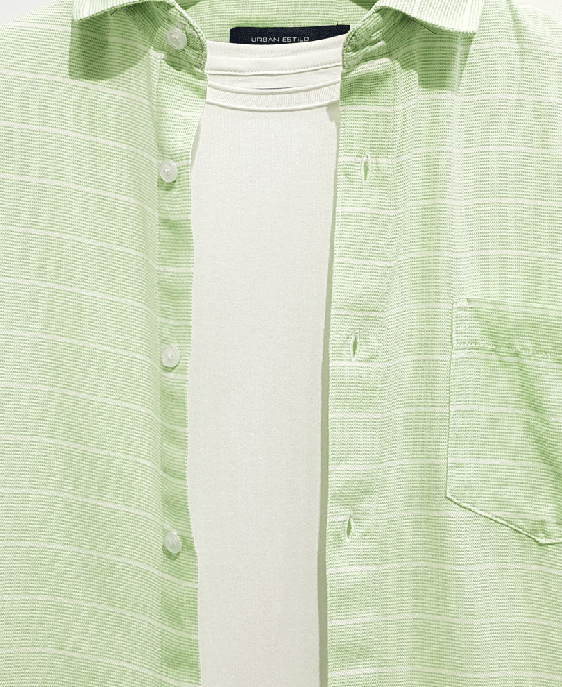Green And White Stripes Casual Shirt