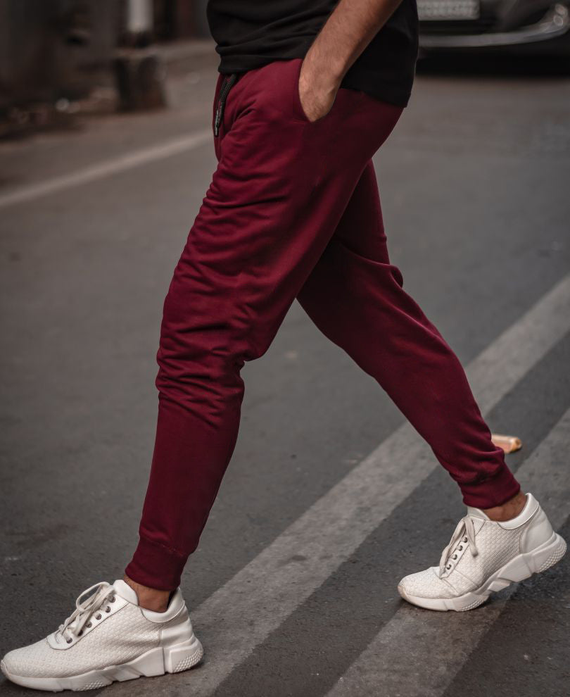 Maroon Plain Ribbed Joggers