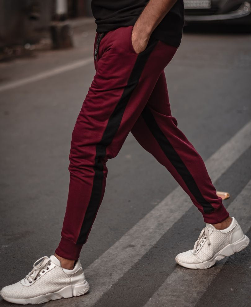 Urban Maroon Stripes Ribbed Track