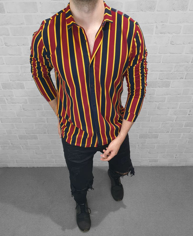 Mustard And Blue Button Style Full Sleeves T Shirt