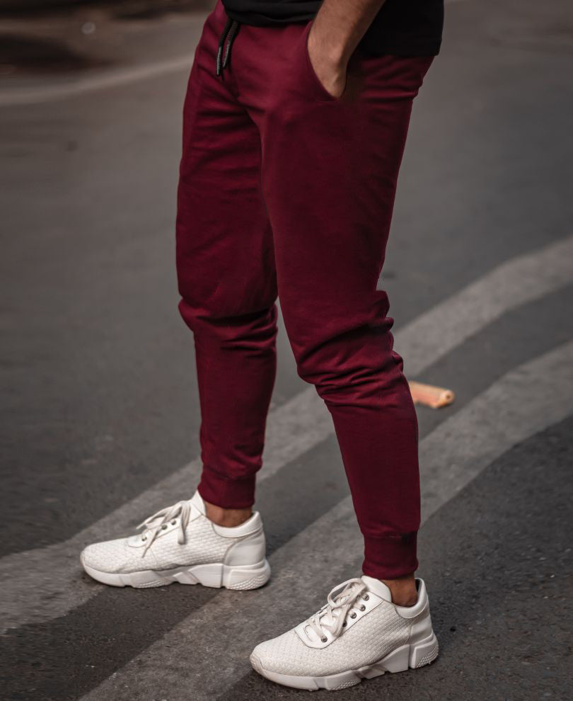 Maroon Plain Ribbed Joggers