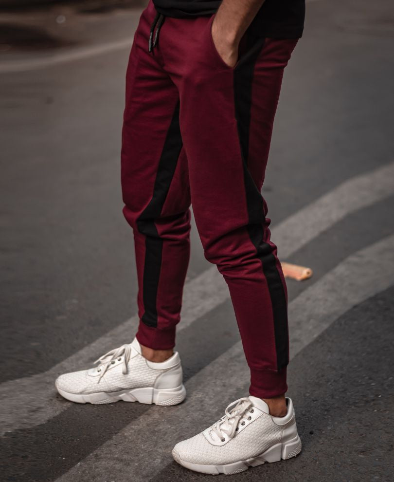Urban Maroon Stripes Ribbed Track