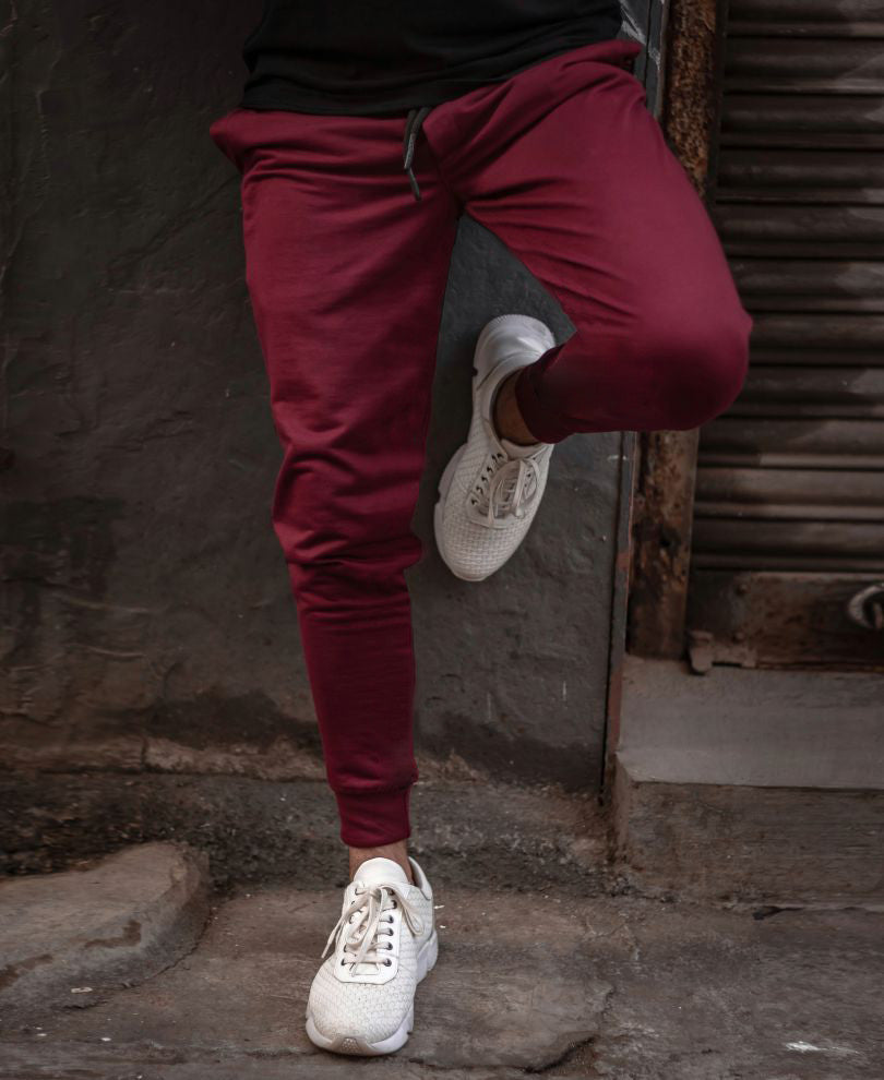 Maroon Plain Ribbed Joggers