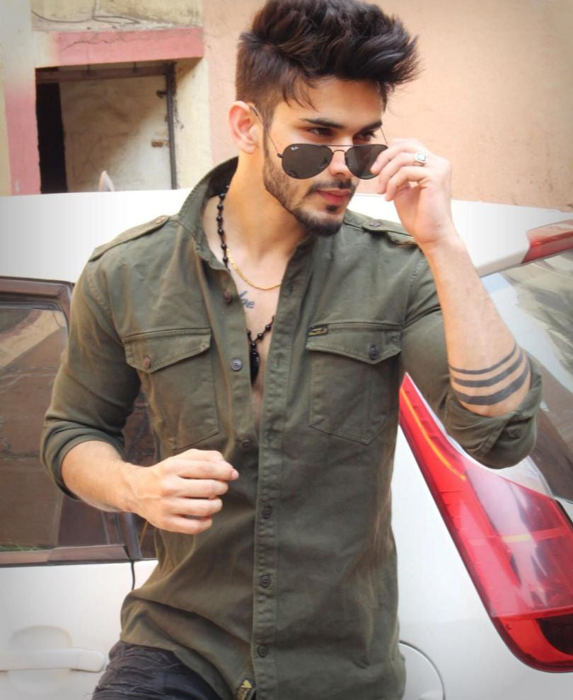 Olive Green Plain Denim Shirt