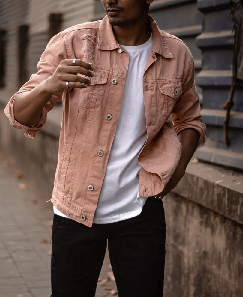 Peach Ripped Denim Jacket