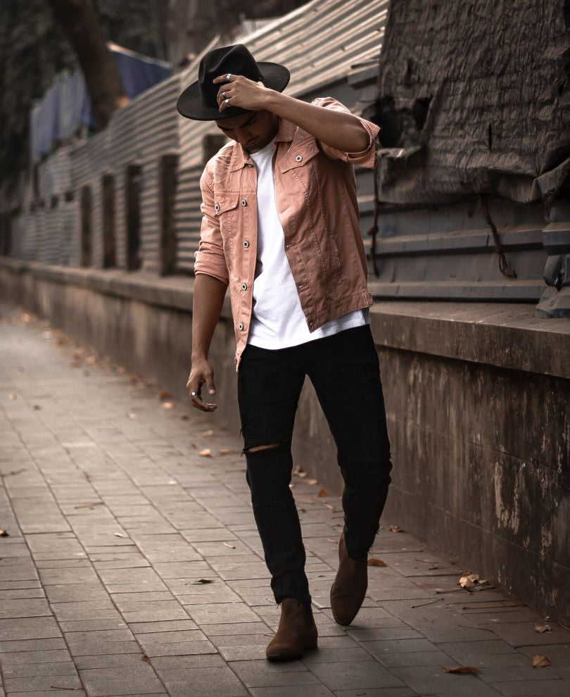 Peach Ripped Denim Jacket