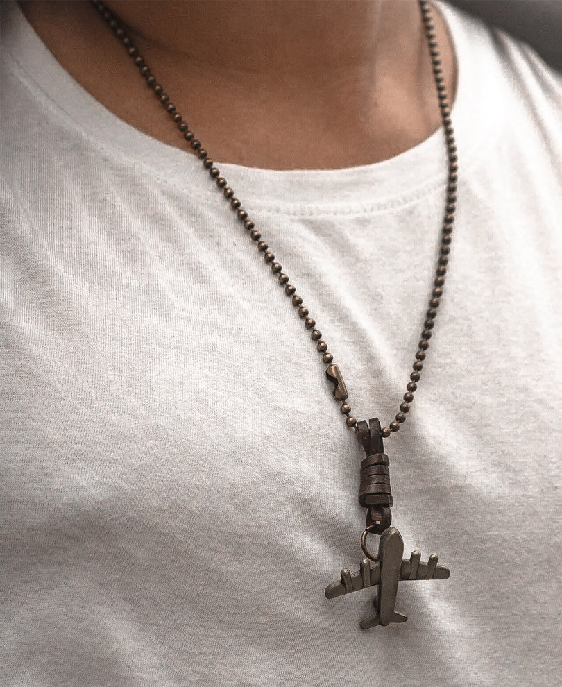Aeroplane Pendant Leather Necklace Chain