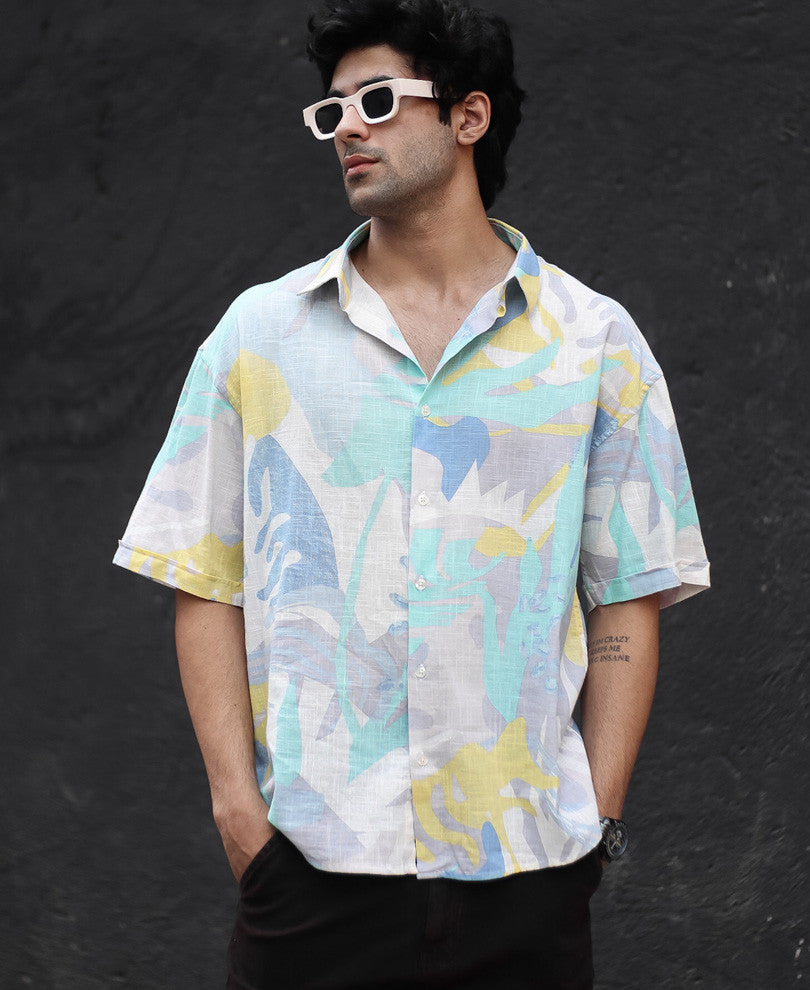 Multi Color Abstract Print Oversize Drop Shoulder Shirt