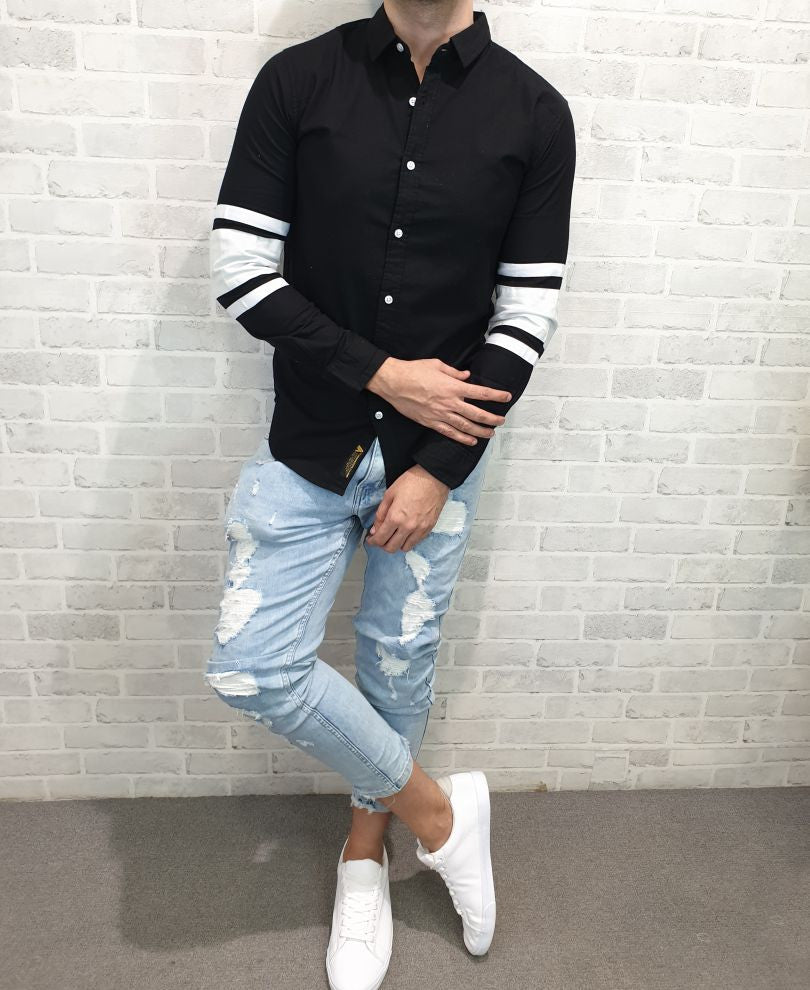 Black Hand Stripes Full Sleeves Shirt