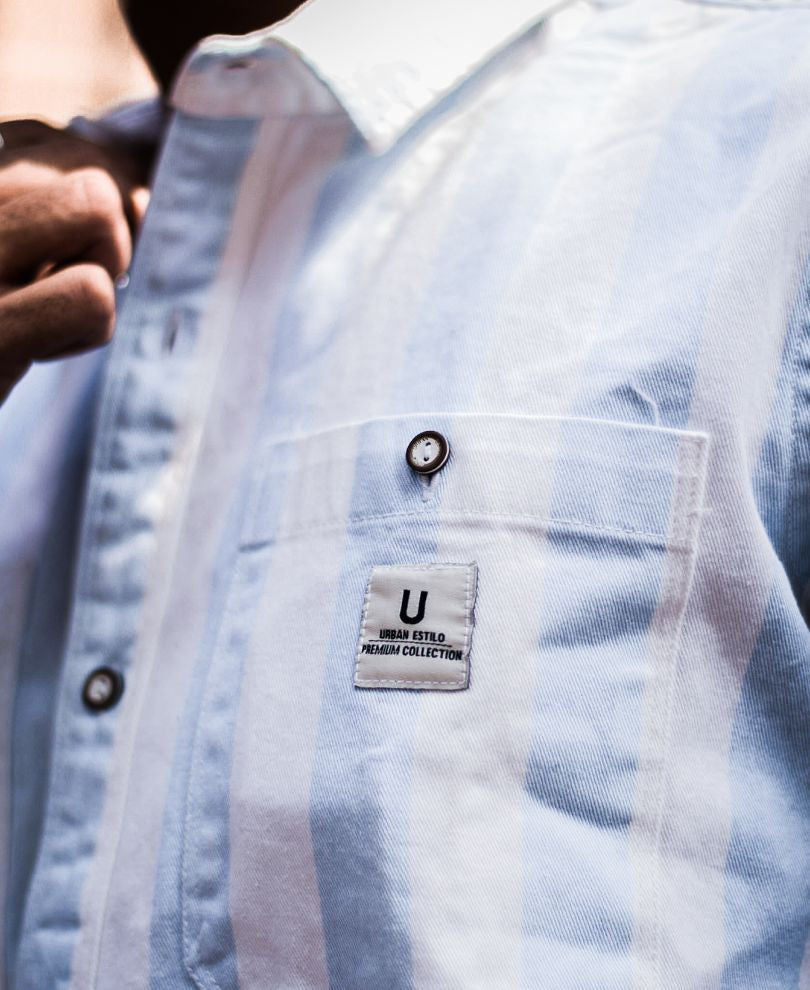 Sky Blue and White Stripe Denim Full Sleeves Shirt