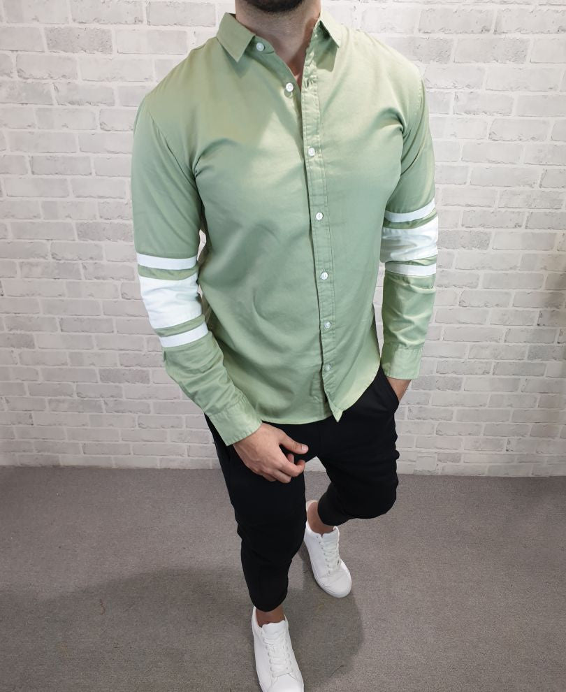 Pista Green Hand Stripes Full Sleeves Shirt