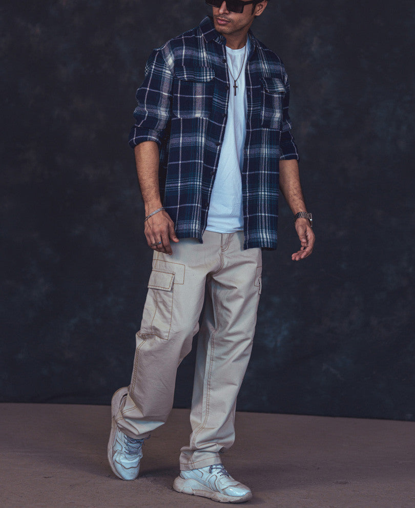 Navy Blue Checks Oversized Shirt