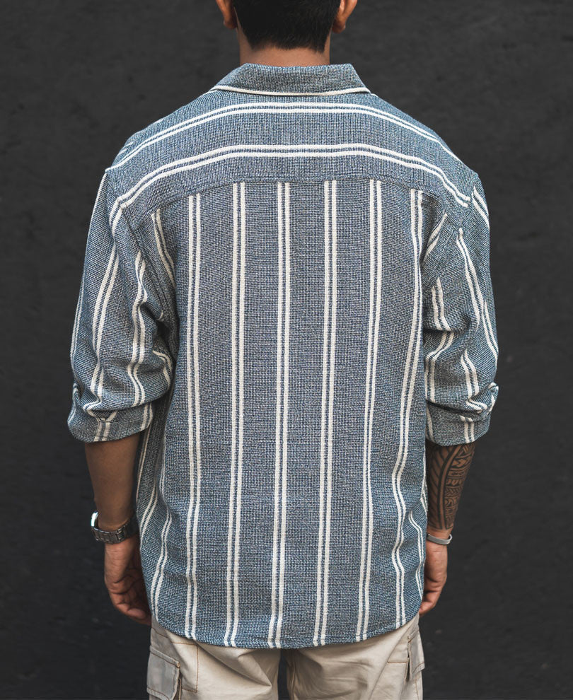Grey Structured Striped Shacket Oversized Shirt