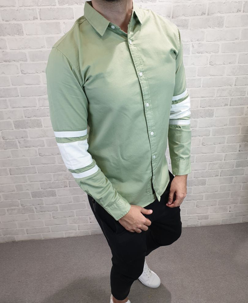Pista Green Hand Stripes Full Sleeves Shirt