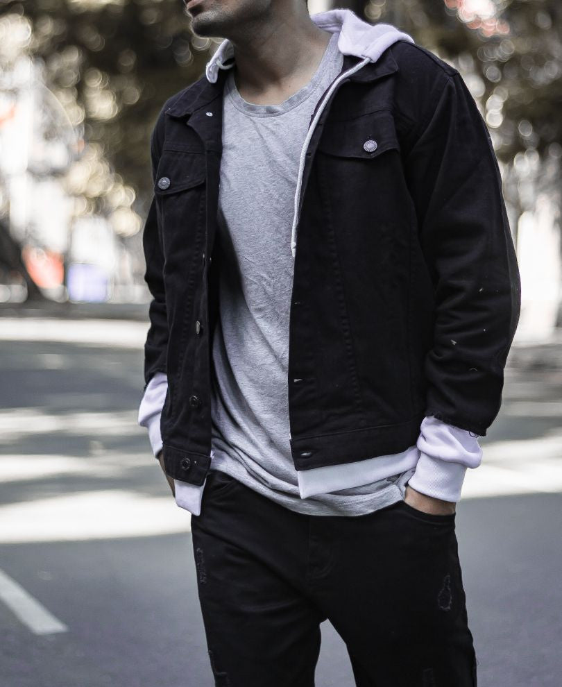 Black Denim Jacket With Hood