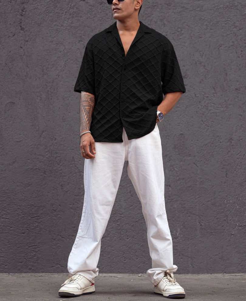 Black Structured Oversized fit Half Sleeves Shirt