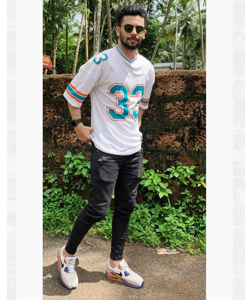 White 33 Print Oversize Drop Shoulder Dri-Fit Jersey