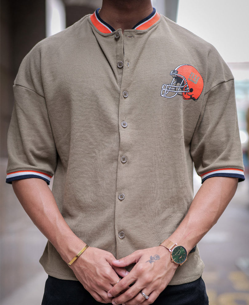 Beige Baseball Oversize Drop Shoulder T Shirt