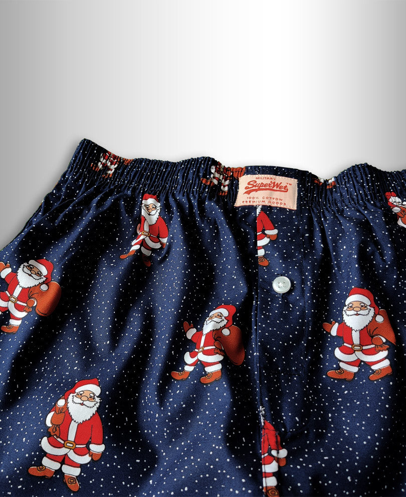 Blue Dotted Santa Print Boxer